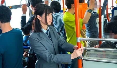 Japanese Young SchoolGirl in Public Bus